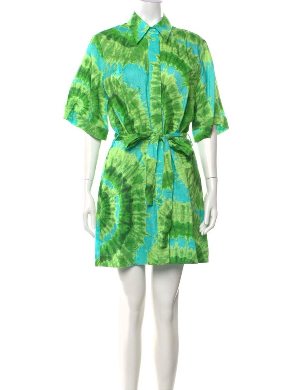 Alemais Green and Turquoise Tie-Dye Mini Shirt Dress